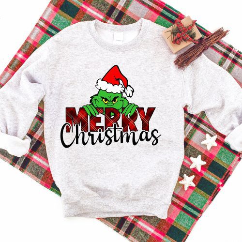 'Merry Chirstmas' Letter Pattern Family Christmas Matching Pajamas Tops Cute Light-gray Long Sleeve Sweatshirt With Dog Bandana